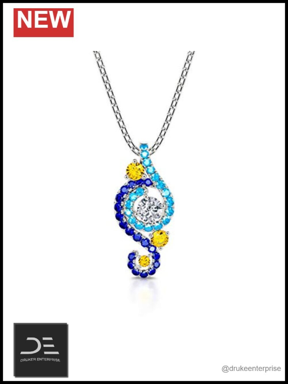 Van Gogh Starry Night Inspired Sterling Silver Pendant Necklace 27 Stone Gift